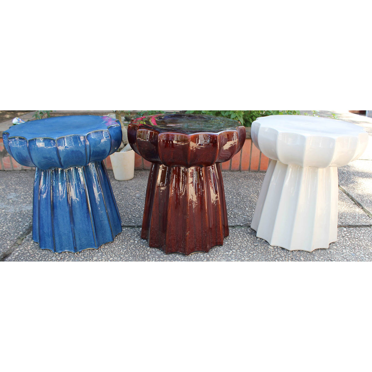 Round Scalloped Ceramic Garden Stool V63750