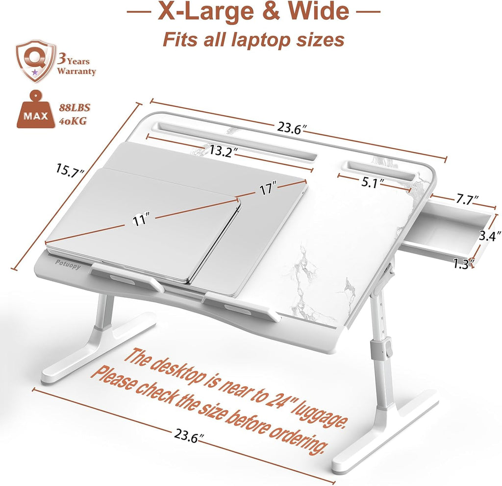 X-Large Marble and Grey Adjustable Folding Lap Desk Tray with Drawer L16922