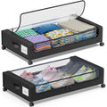 2-Pack Black Under Bed Storage Bins with Wheels and Clear Lids X8466