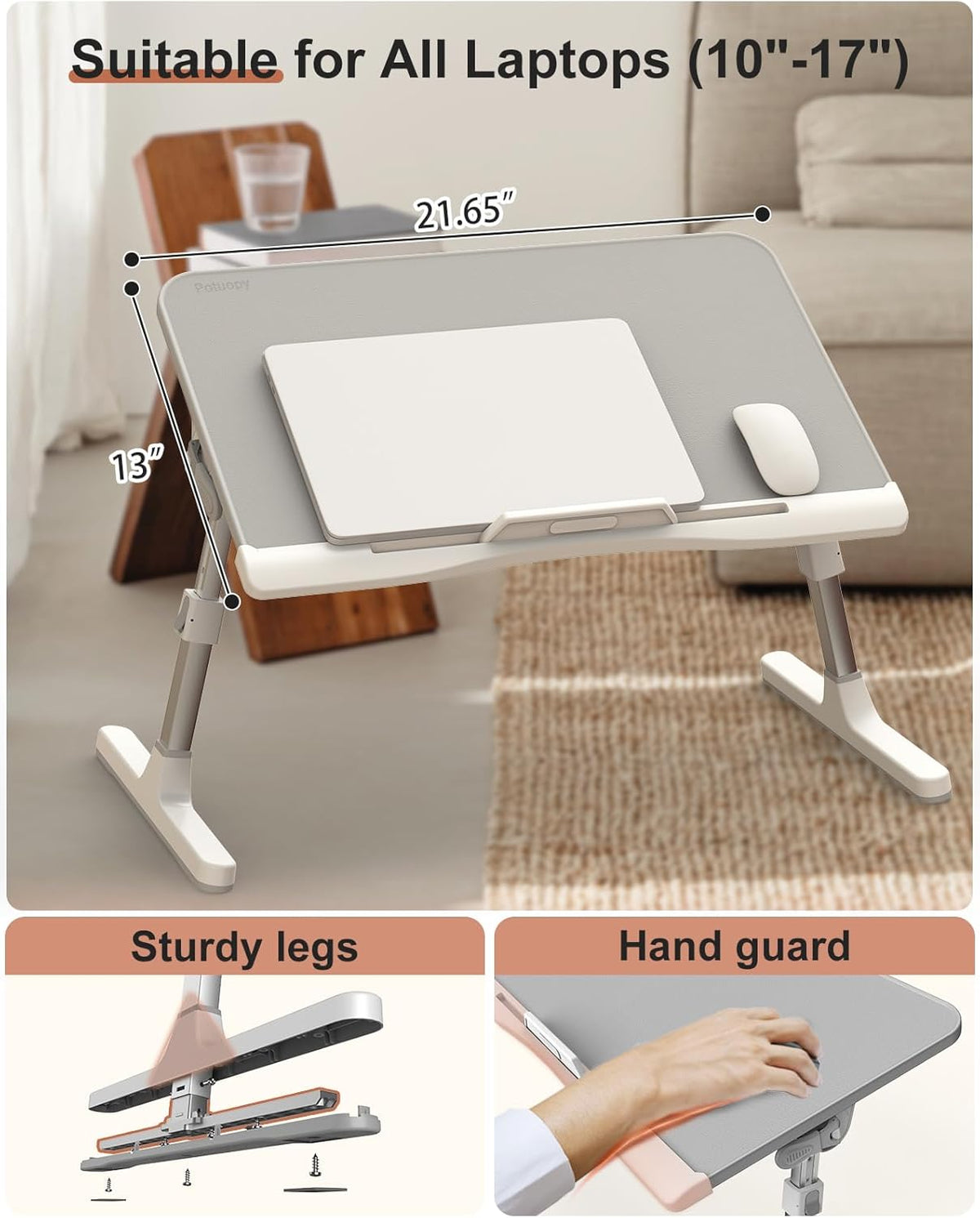 X-Large Marble and Grey Adjustable Folding Lap Desk Tray with Drawer L16922