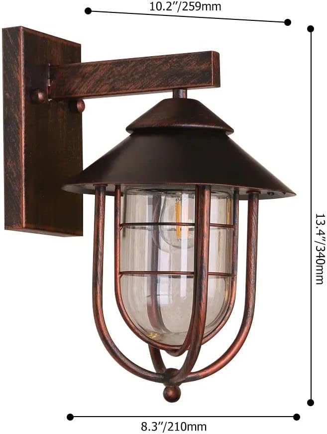 1-Light Metal Cage Clear Glass Wall Light in Antique Copper K42186