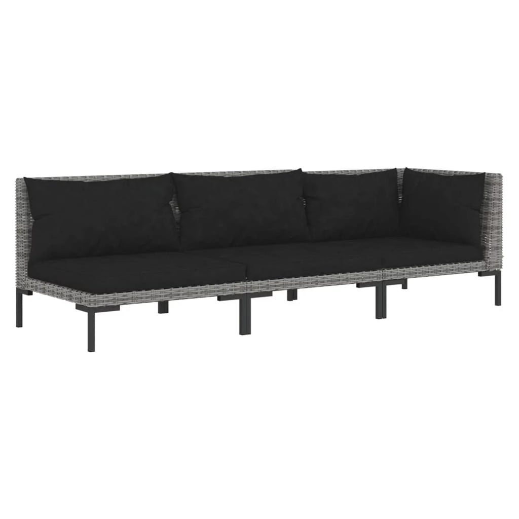 3 Piece Dark Gray Half Round Poly Rattan Patio Sofa Set D882