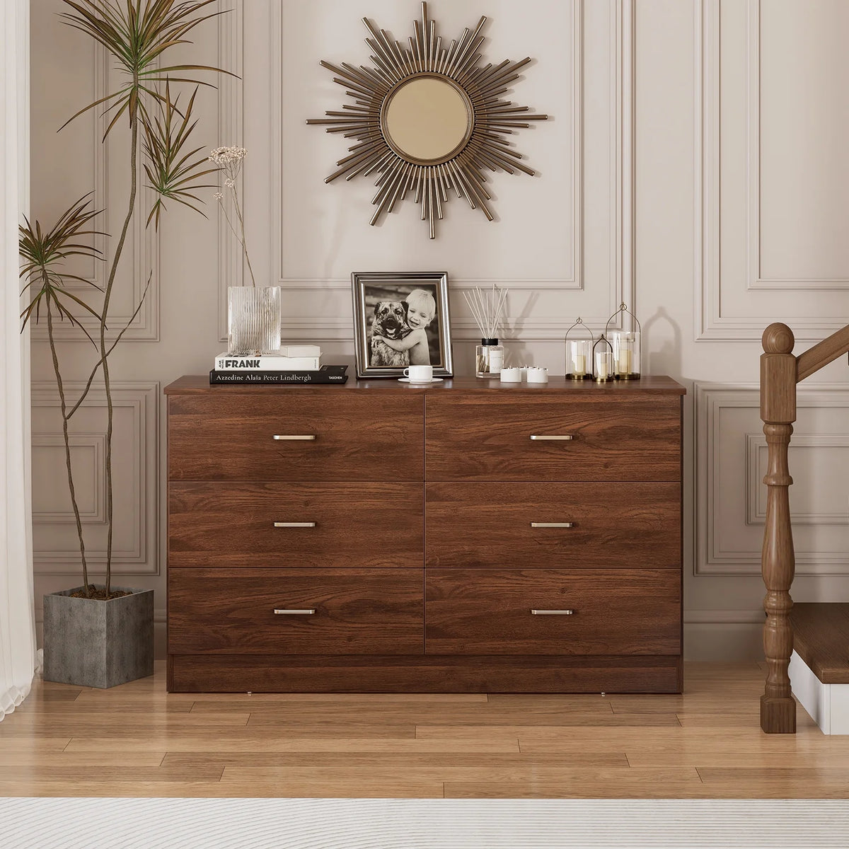 Black 6 Drawer Wood Double Dresser G761296