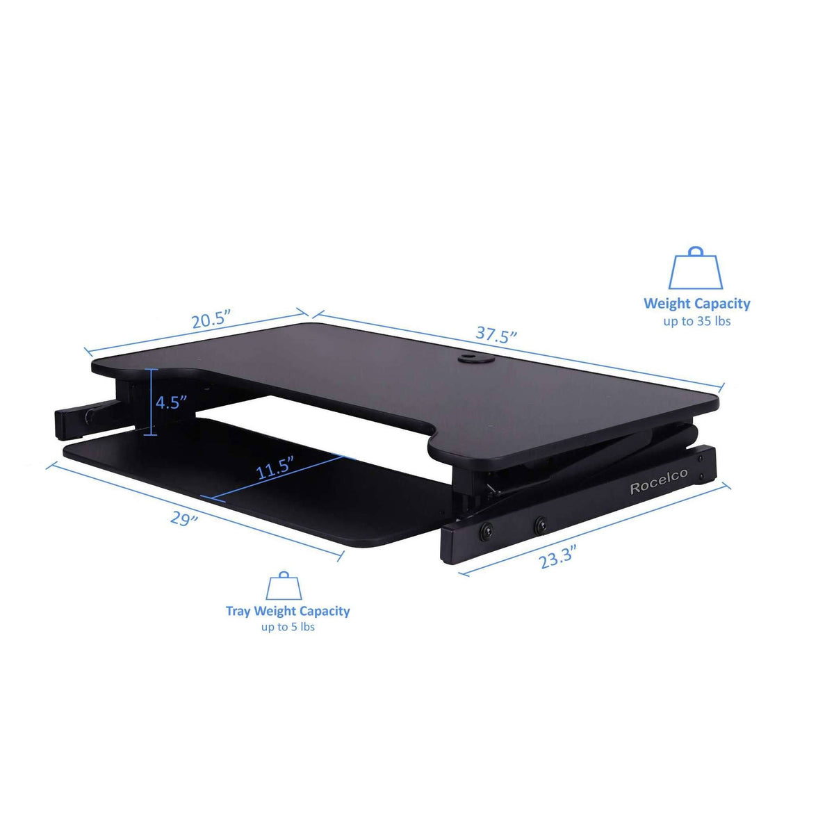 Black Height-Adjustable Standing Desk Converter with Dual Monitor Mount W1280