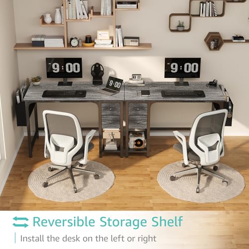 Black 40 Inch Reversible Computer Desk with Fabric Drawers B8365