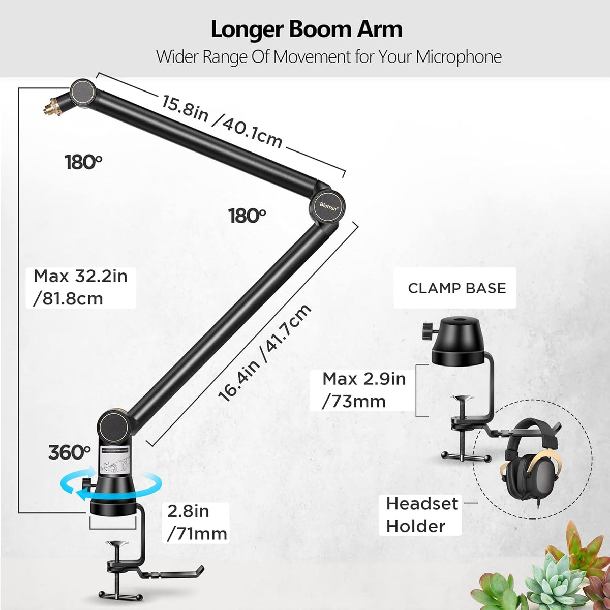Mic Boom Arm with 3/8 to 5/8 Adapter, Heavy Duty Metal Desk Mount Stand with Hidden Cable Design Q661
