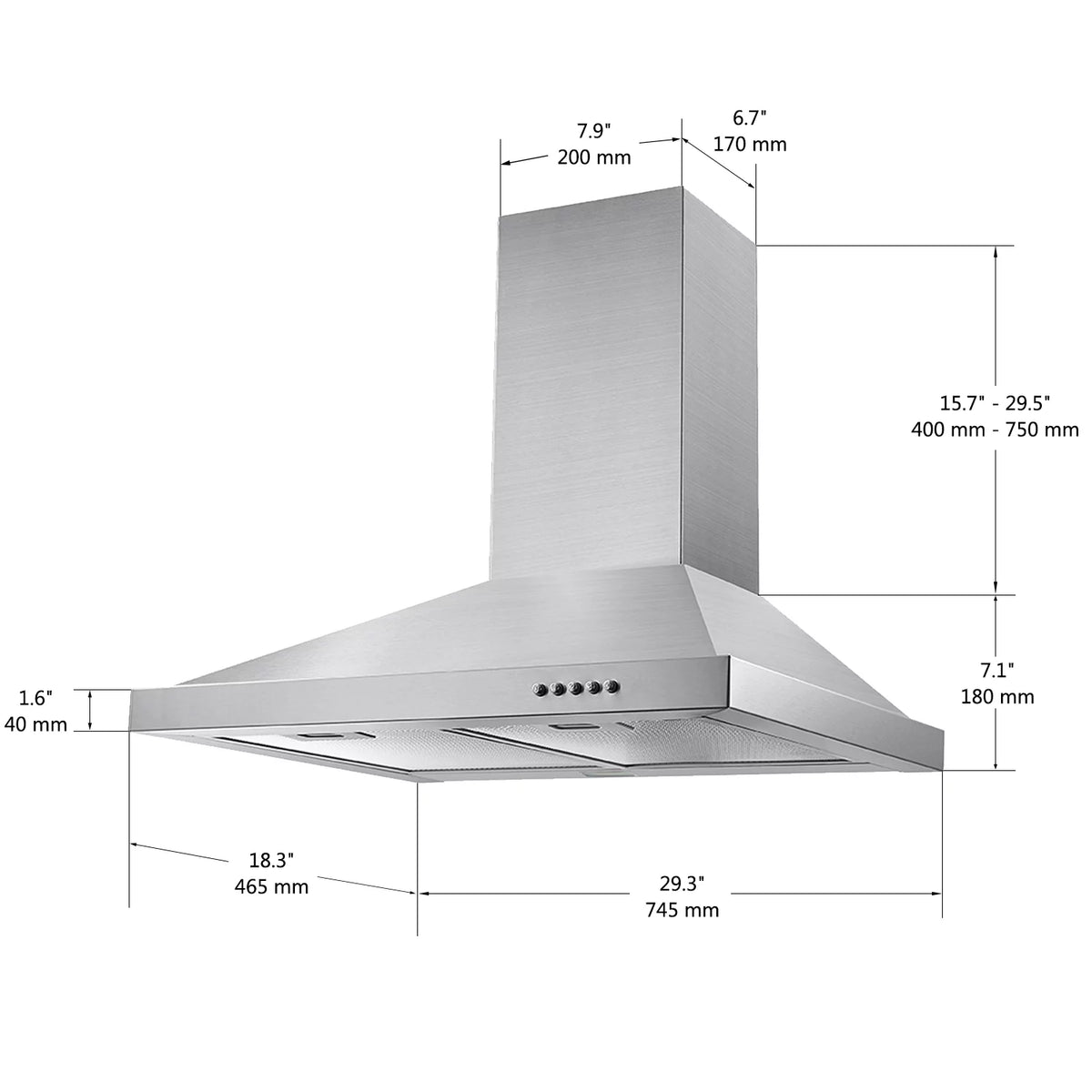 30 inch Stainless Steel Wall Mount Range Hood I617