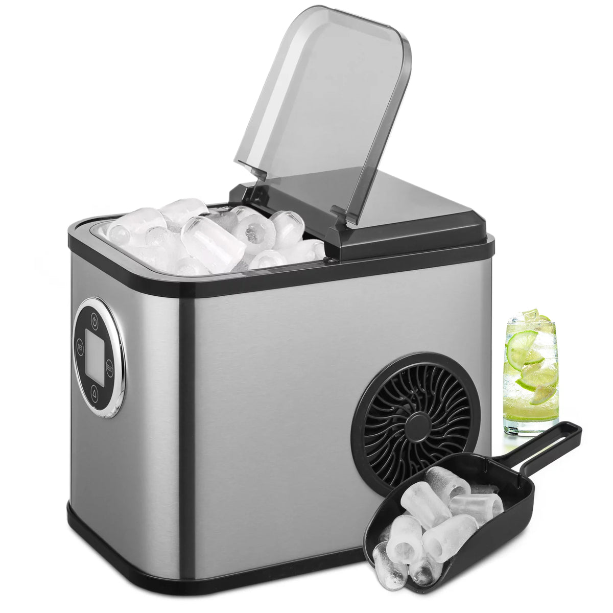 Black Portable Self-Cleaning Countertop Ice Maker with Scoop and Basket E3950
