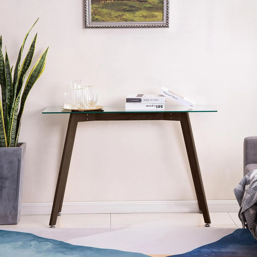 Glass Console Table with Solid Wood Legs H9598