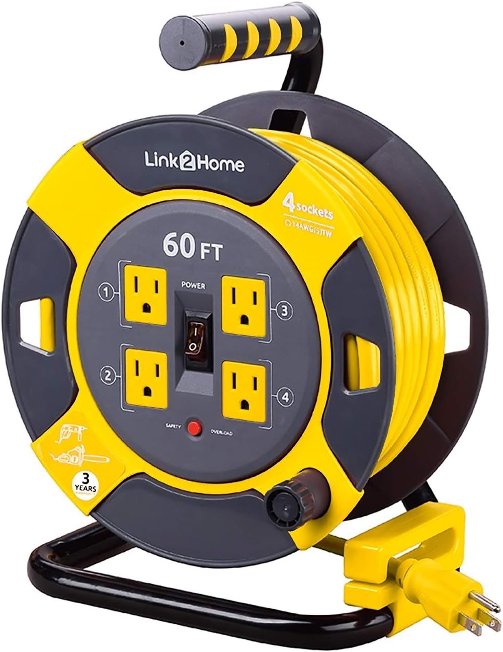 Cord Reel Extension Cord 4 Power Outlets 14 AWG SJTW 80 Feet X3173
