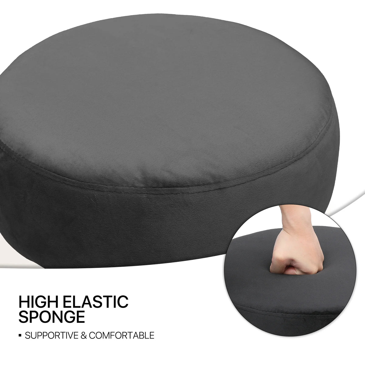 Black Velvet Round Ottoman with Metal Legs L903