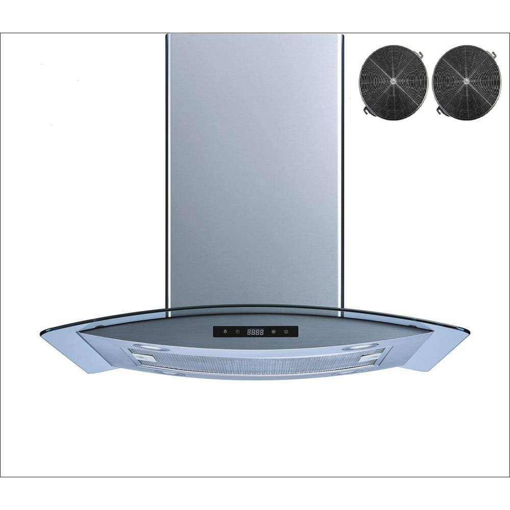 36 in. Convertible Island Mount Range Hood Stainless Steel Glass Carbon Filters K756945
