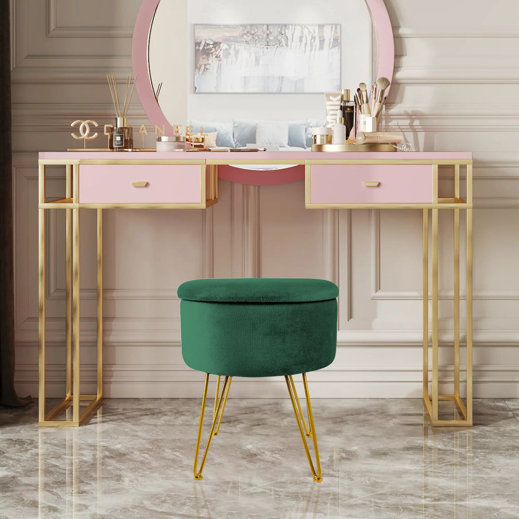 Velvet Round Storage Ottoman with Removable Lid H6556