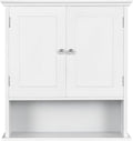 White Two-Door Wall Cabinet with Open Storage Cube and Inner Adjustable Shelf P718