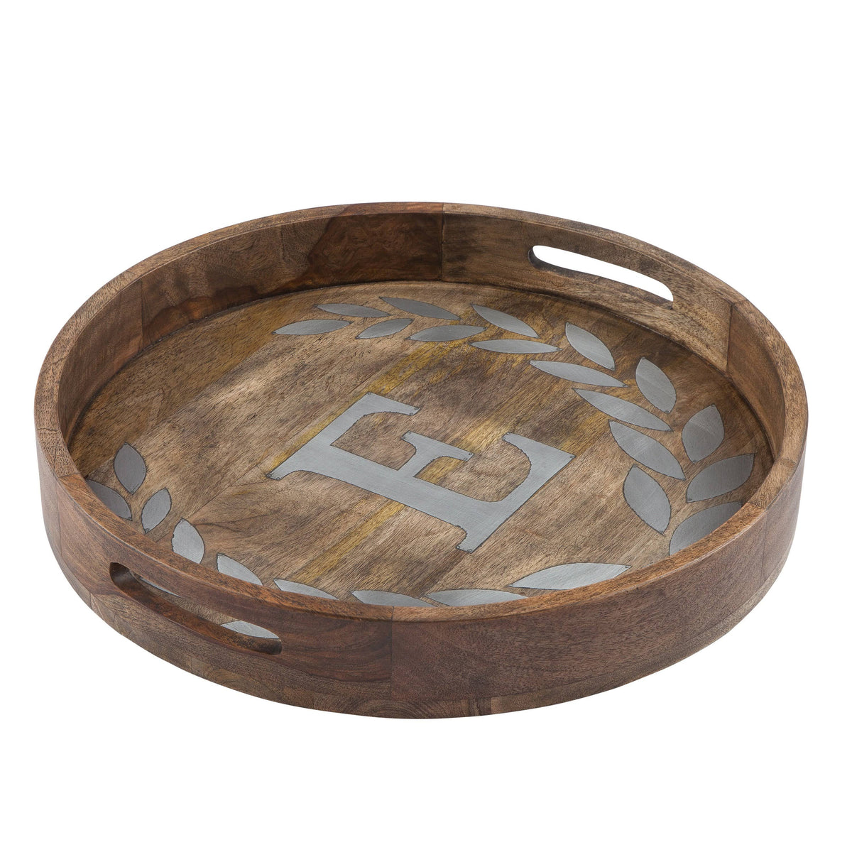 20x22 Round Mango Wood Metal Tray H765
