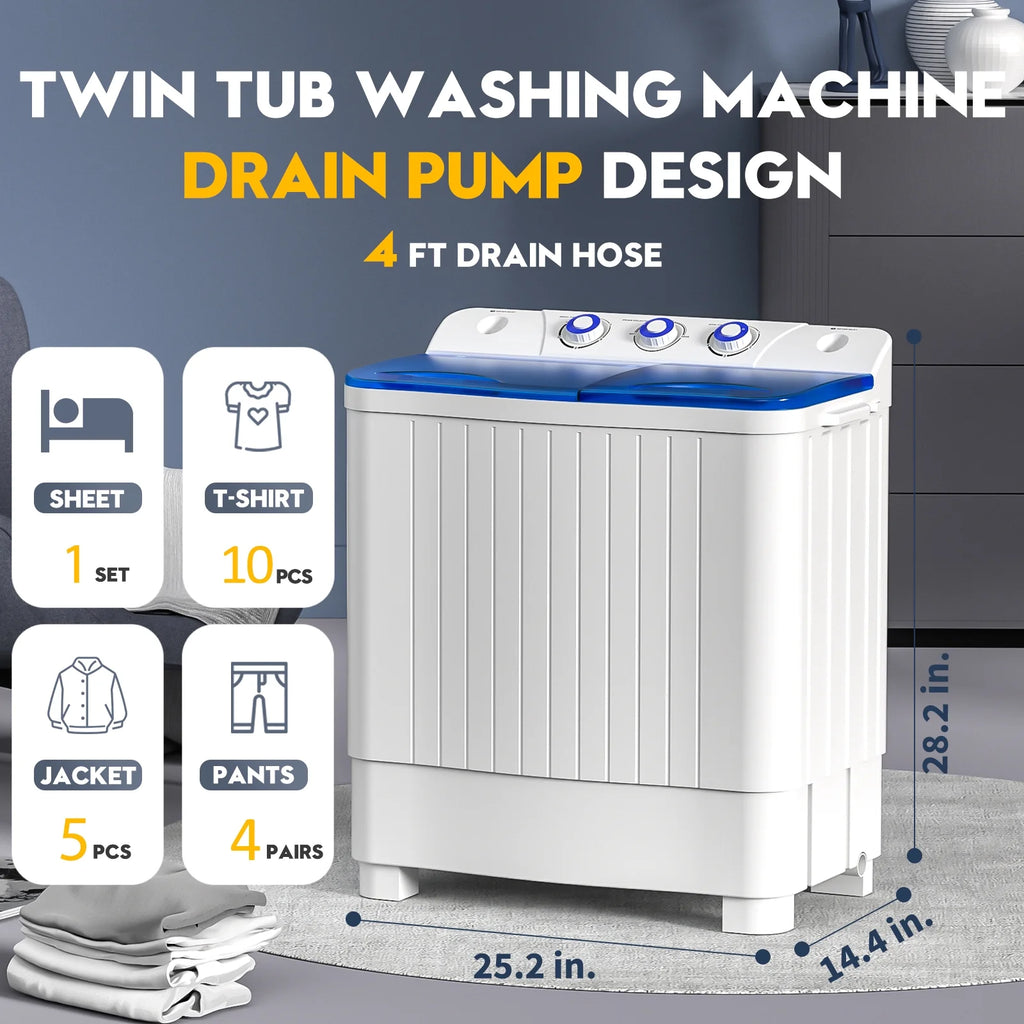 Portable 20lbs Twin Tub Semi-Automatic Washing Machine J96106
