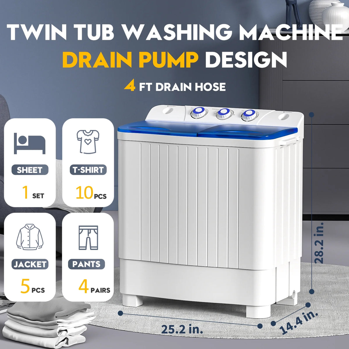 Portable 20lbs Twin Tub Semi-Automatic Washing Machine J96106