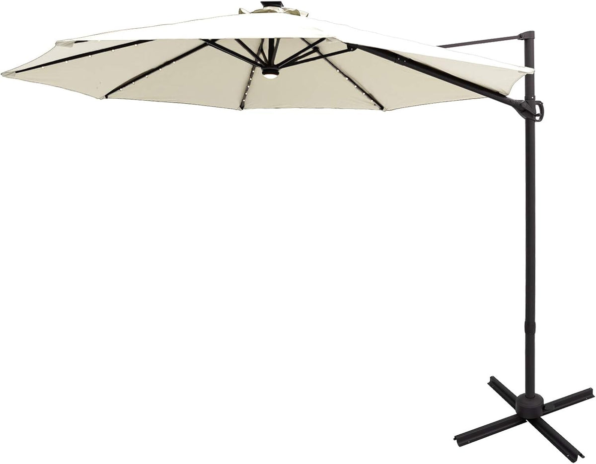 10 ft Cantilever Offset Patio Umbrella with Solar LED Lights S683