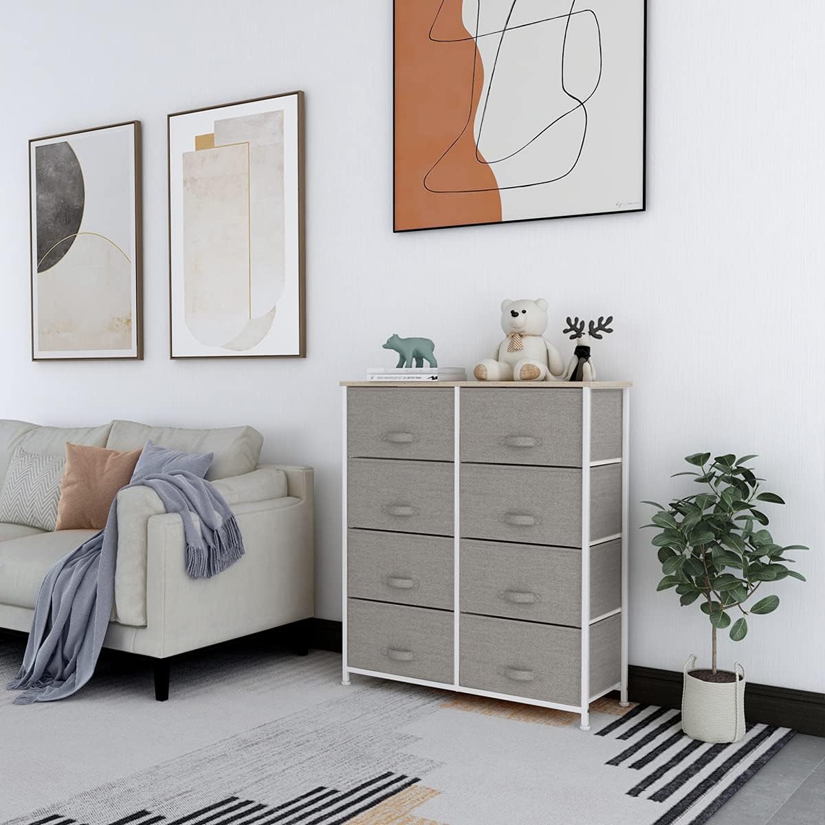 8 Drawer Fabric Dresser with Wooden Top B4374