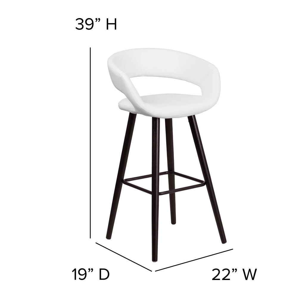 Cappuccino Wood Barstool with White Vinyl Q379