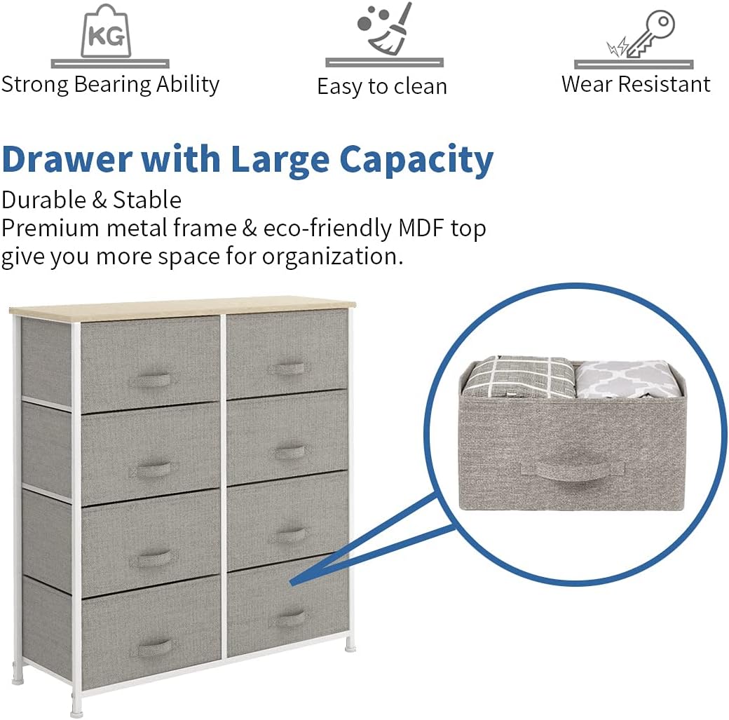 8 Drawer Fabric Dresser with Wooden Top B4374
