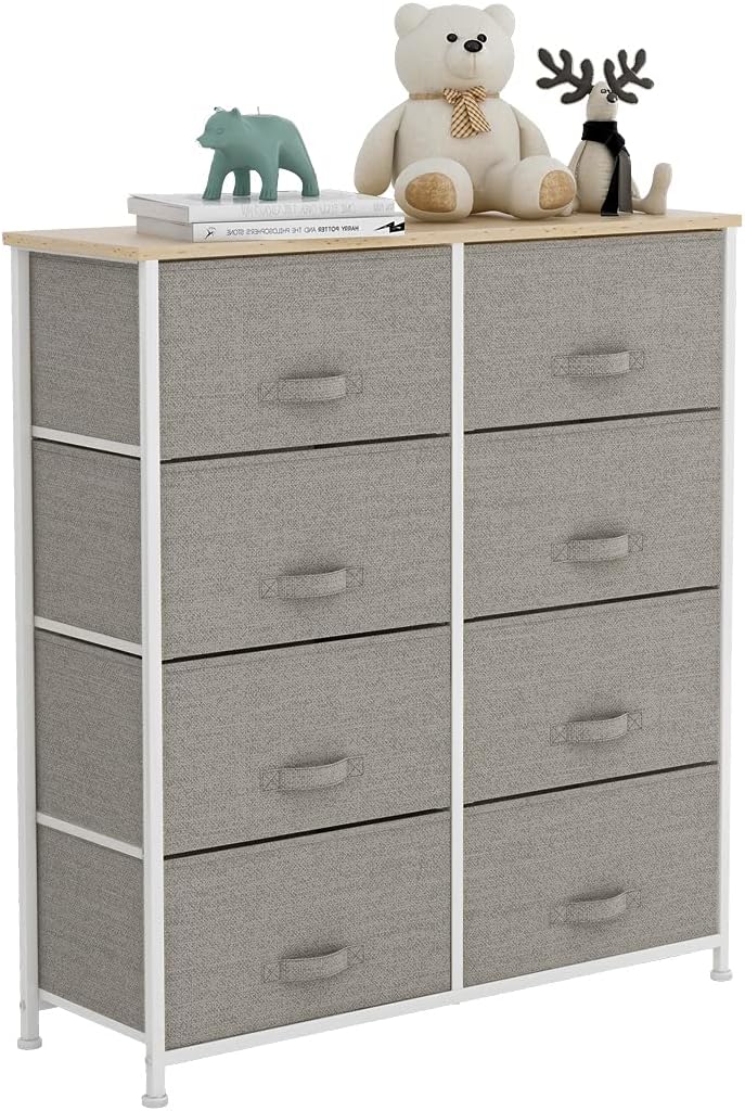 8 Drawer Fabric Dresser with Wooden Top B4374