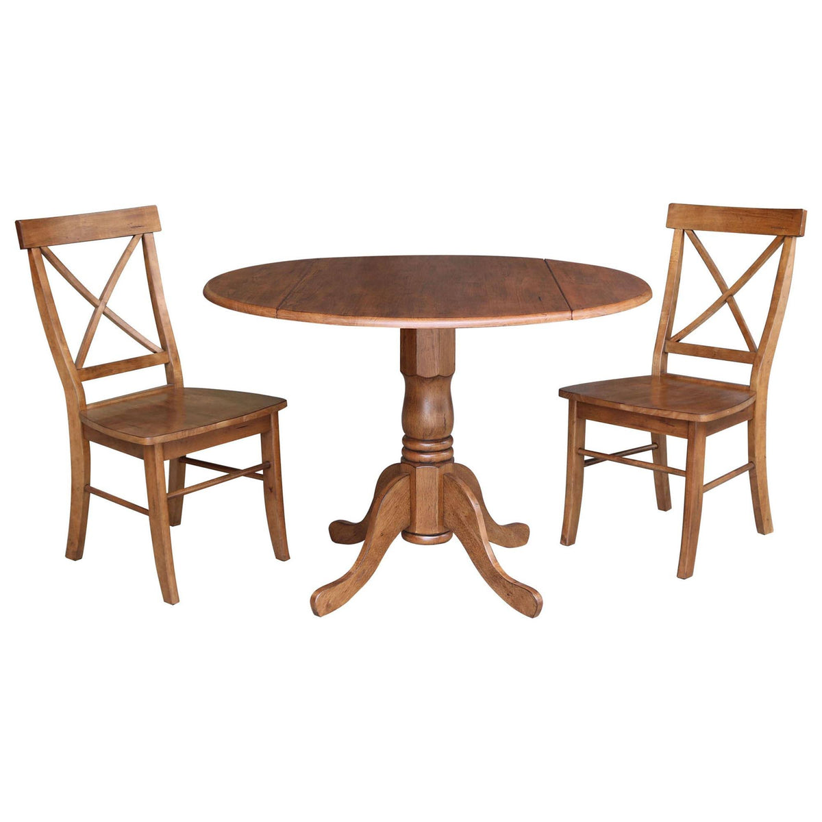 Dual Drop Leaf Table with 2 X-Back Chairs Set Distressed Oak - 3 Piece B155769
