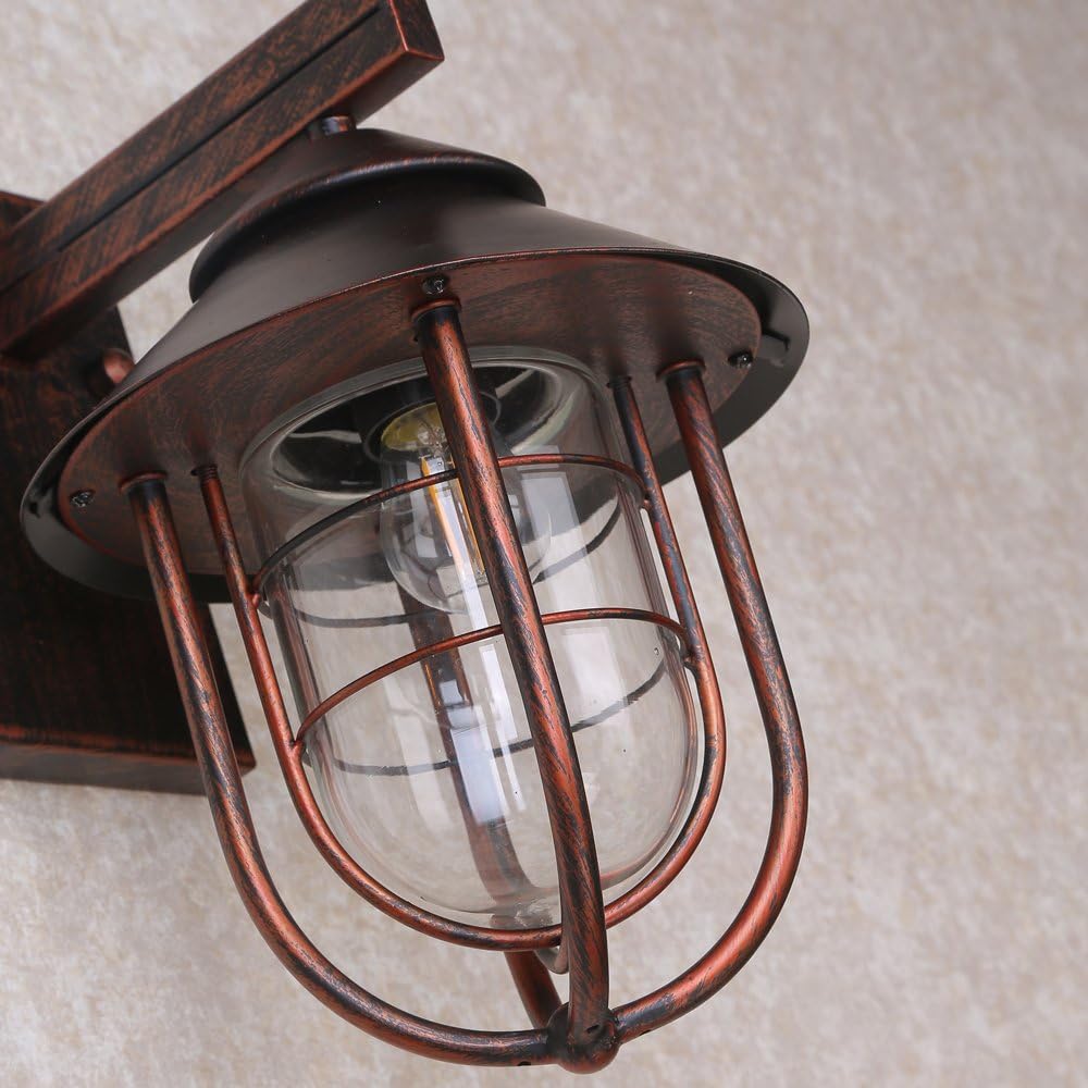 1-Light Metal Cage Clear Glass Wall Light in Antique Copper K42186