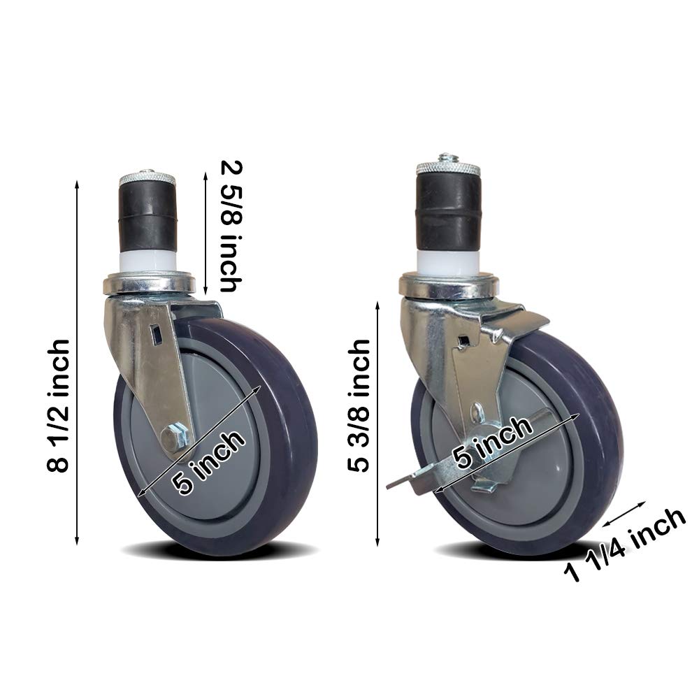 Set of 4 Expanding Stem Casters with and Without Brakes K418