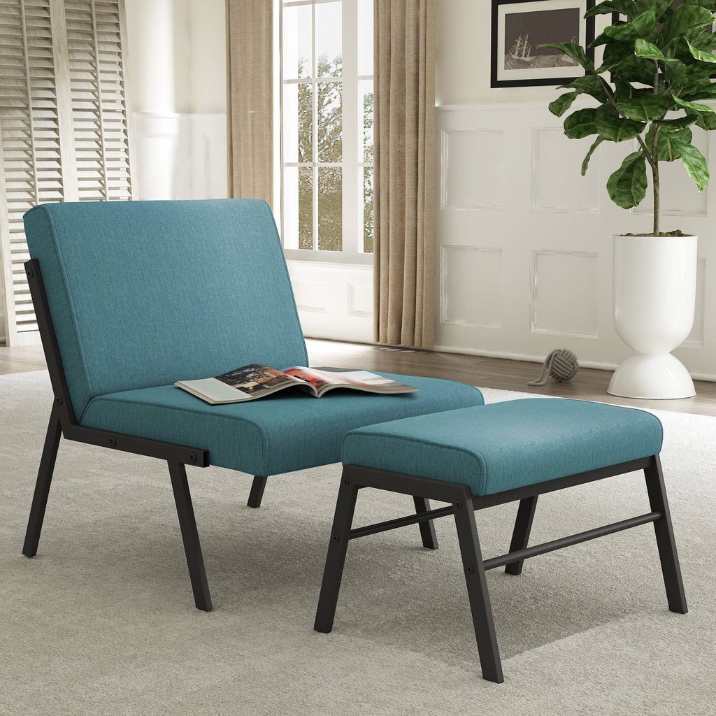 Green Linen Fabric Accent Chair with Ottoman Set V2843