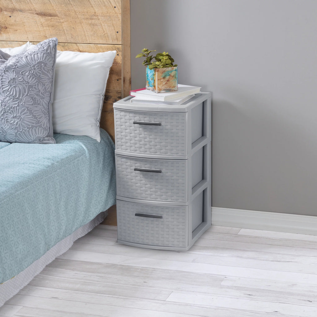 3 Drawer Plastic Weave Tower Set of 2 Z27103