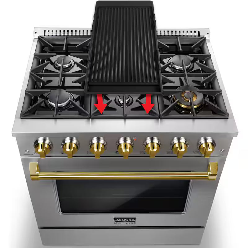 6-Burners Gas Range with Convection Oven and Griddle in Stainless Steel S3484