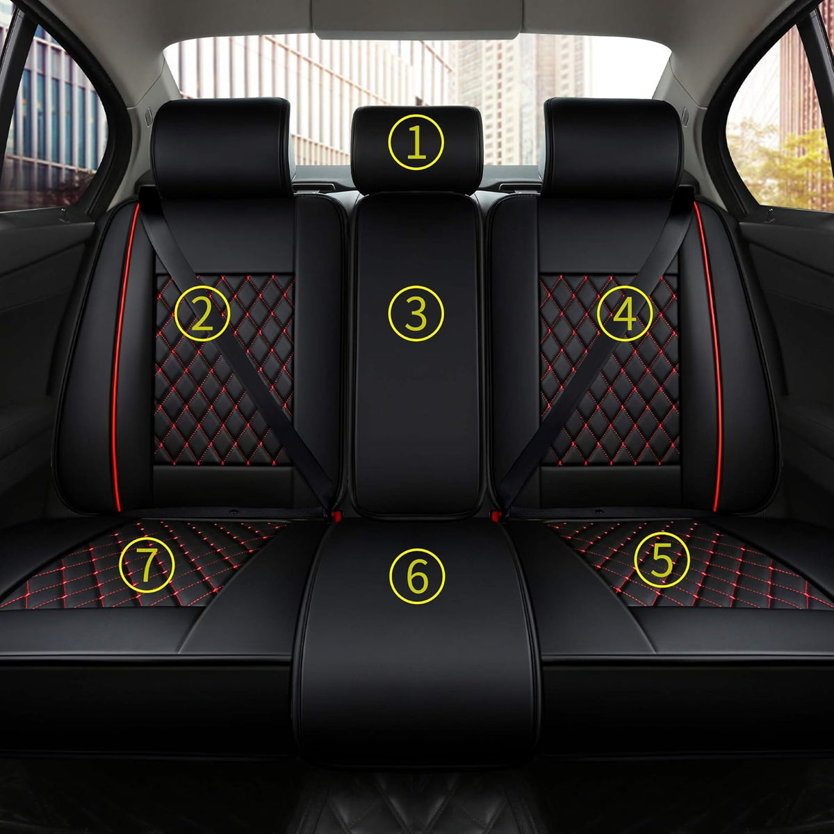 2 Pcs Black with Red Line Waterproof PU Leather Car Seat Cover S482