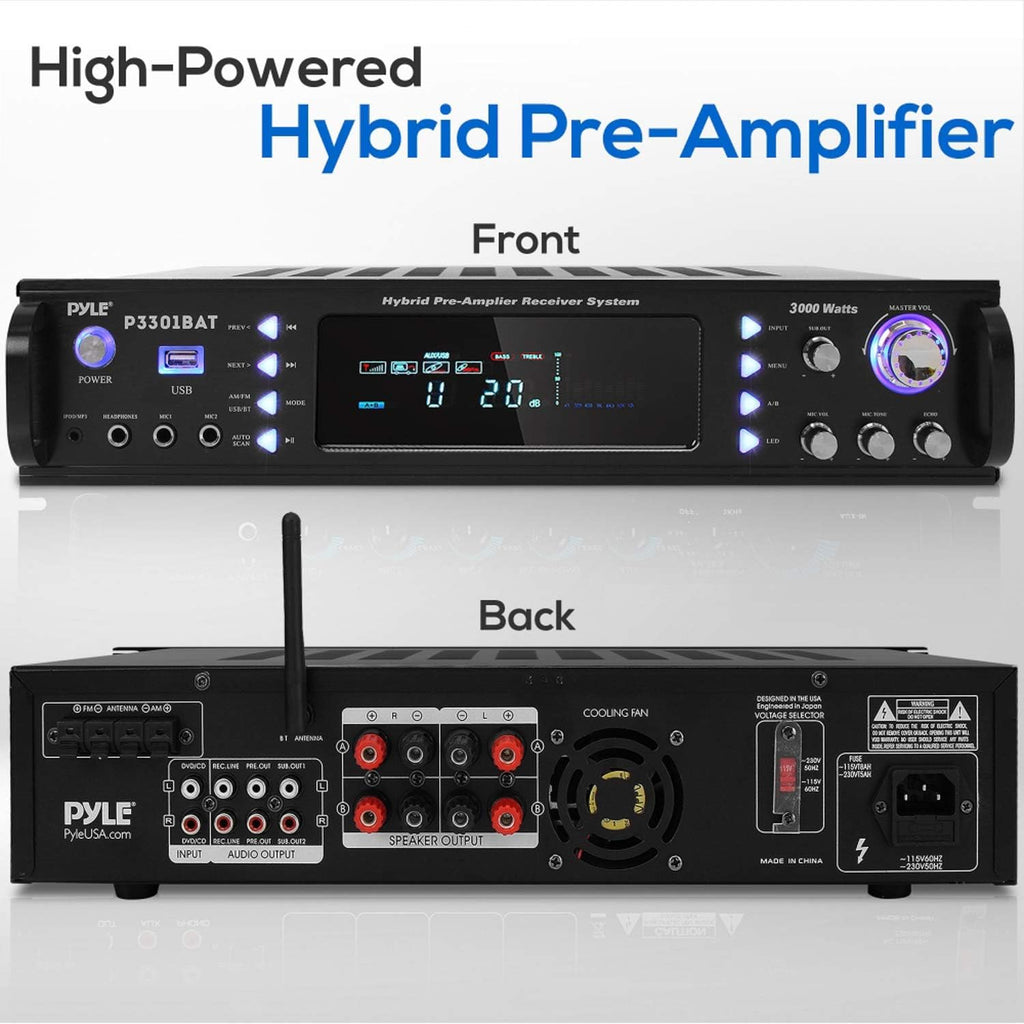 Wireless Bluetooth Stereo Amplifier with AM/FM Radio, USB, AUX, RCA, Karaoke Mic in, Remote L542