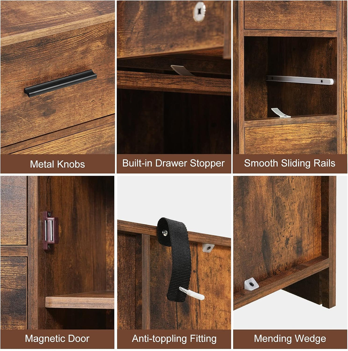 Rustic Brown Bathroom Storage Cabinet with 4 Drawers and Adjustable Shelf T83647
