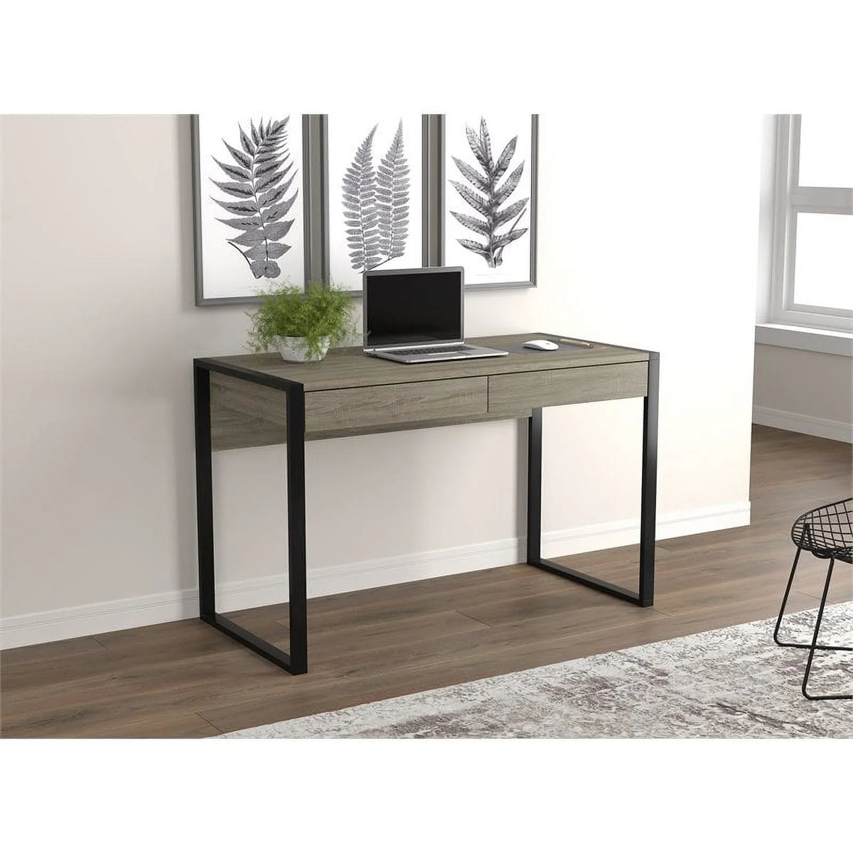 47"L 2-Drawers Black Metal Computer Desk A496953