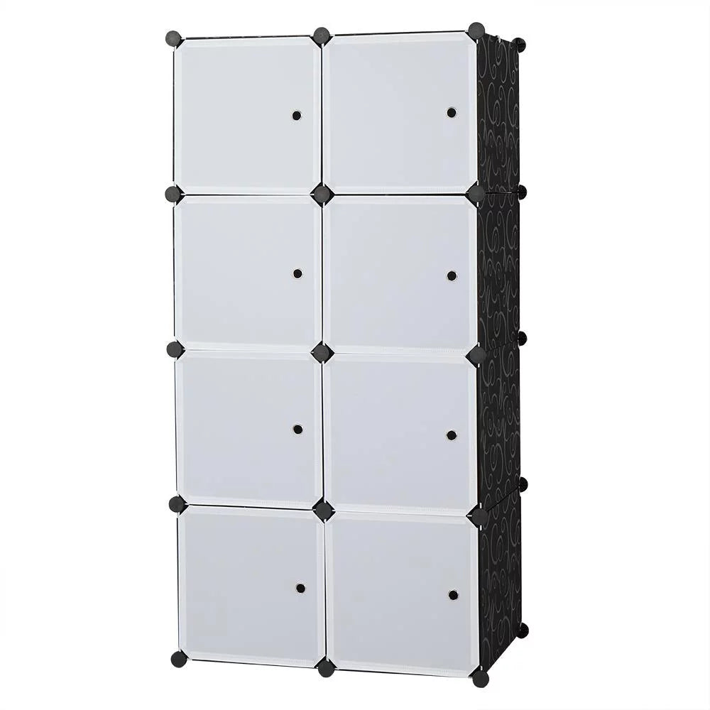 Portable Wardrobe Closet, 8-Cube Clothes Storage Organizer with Door & Hanging Rod, Black V461