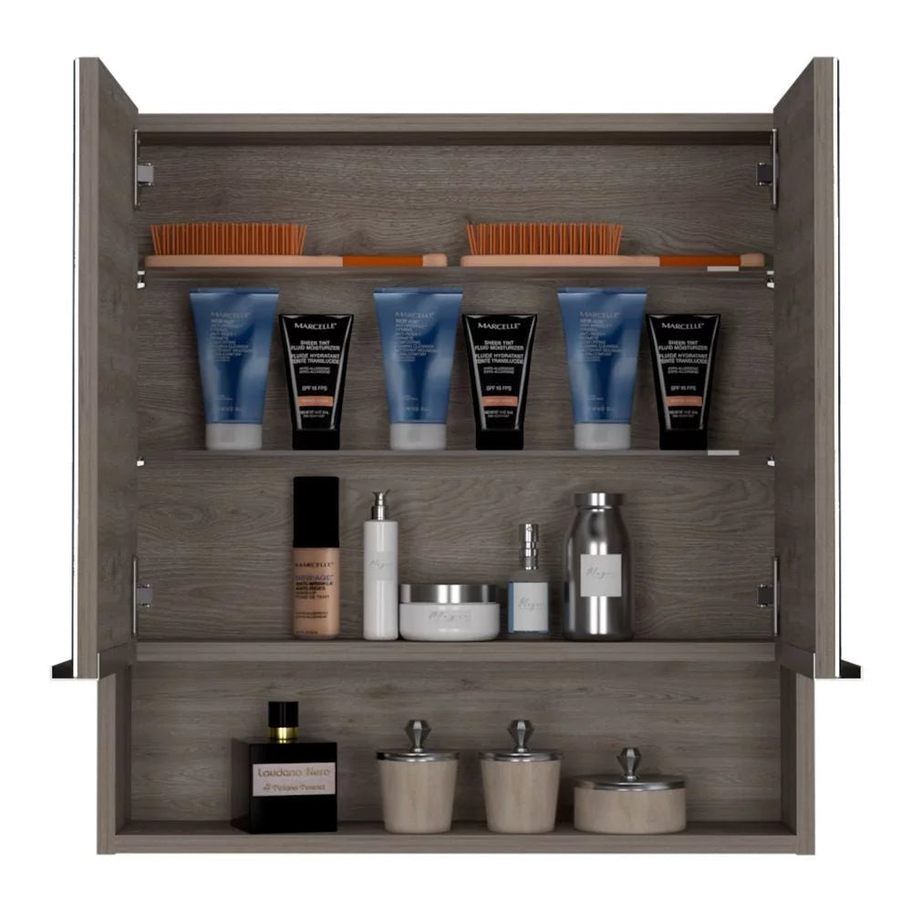 Medicine Cabinet with Mirror, Three Internal Shelves, Light Gray Finish O411