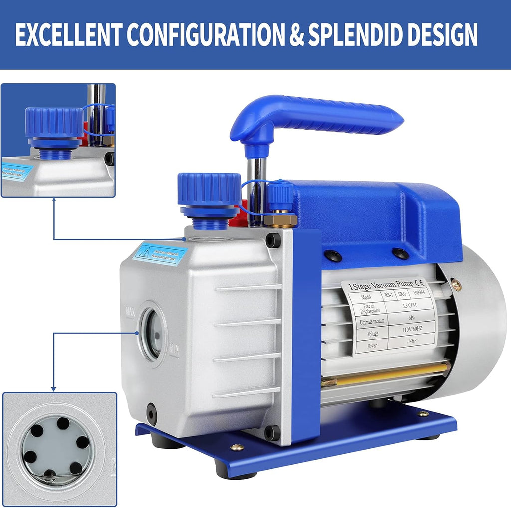 3.5 CFM Single Stage Rotary Vane Vacuum Pump, 1/4HP, 1/4" Flare T302541