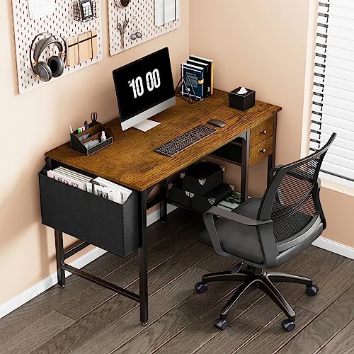Black 40 Inch Reversible Computer Desk with Fabric Drawers B8365