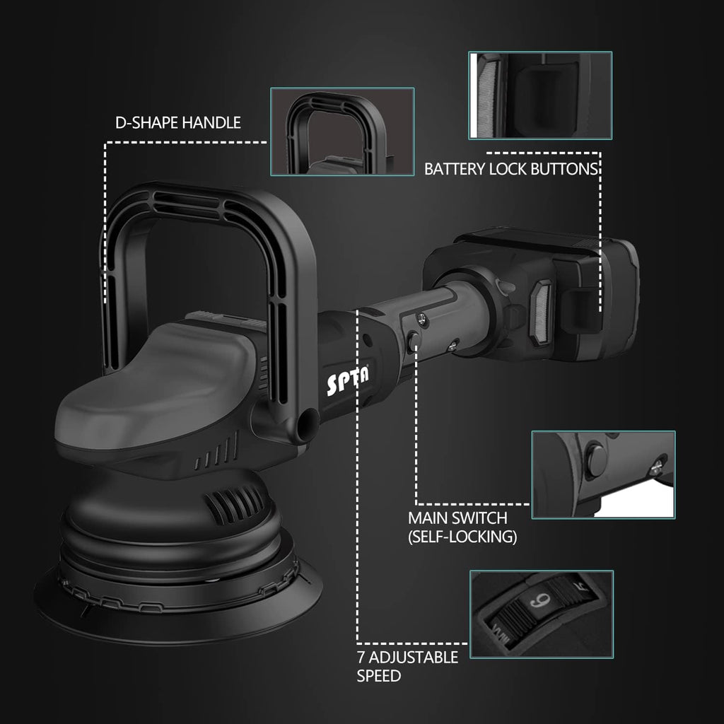 18V Cordless Car Polisher 15mm Orbit 7 Variable Speed U7639