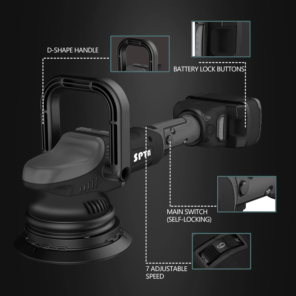 18V Cordless Car Polisher 15mm Orbit 7 Variable Speed U7639