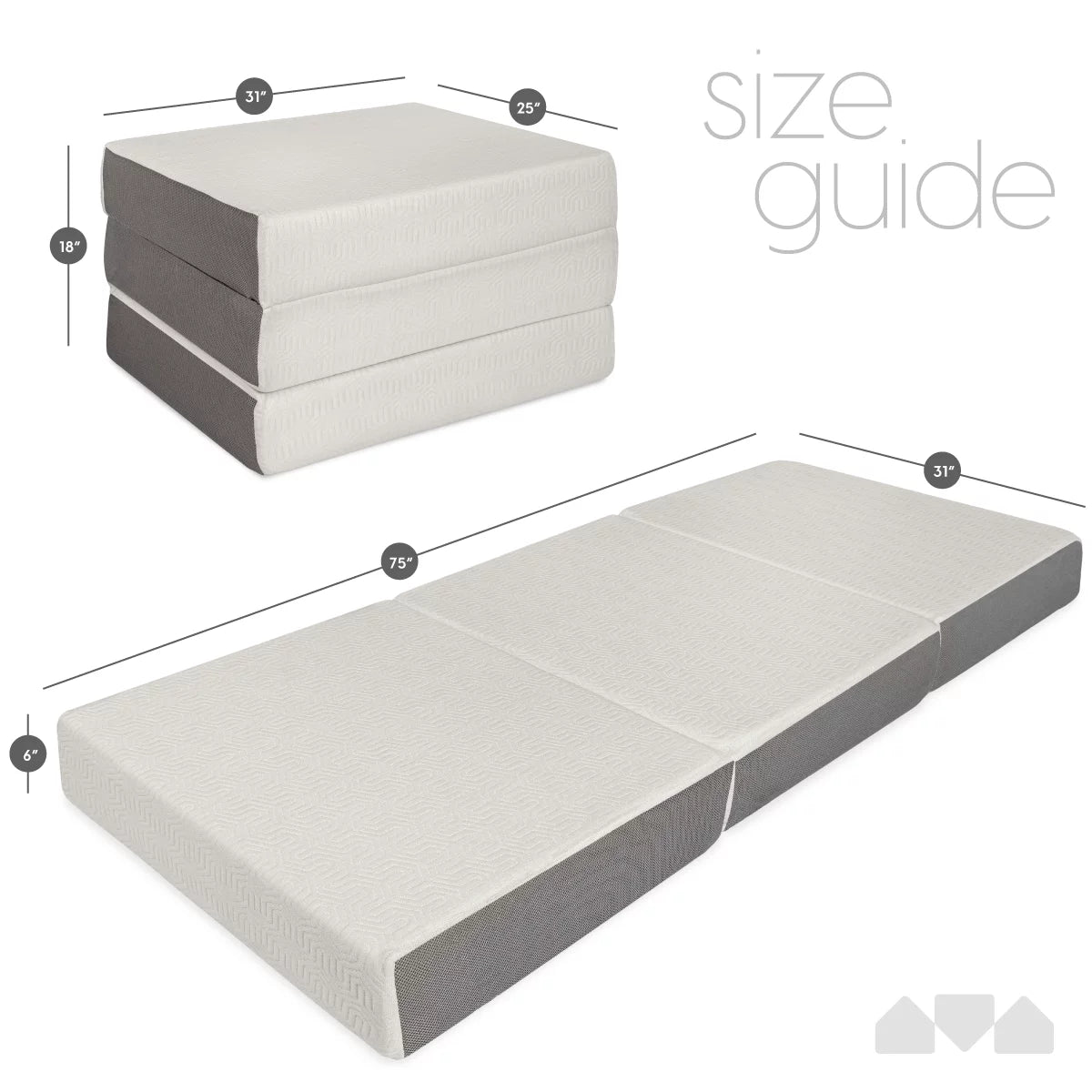 6-Inch Memory Foam Tri Folding Mattress with Removable Cover J728