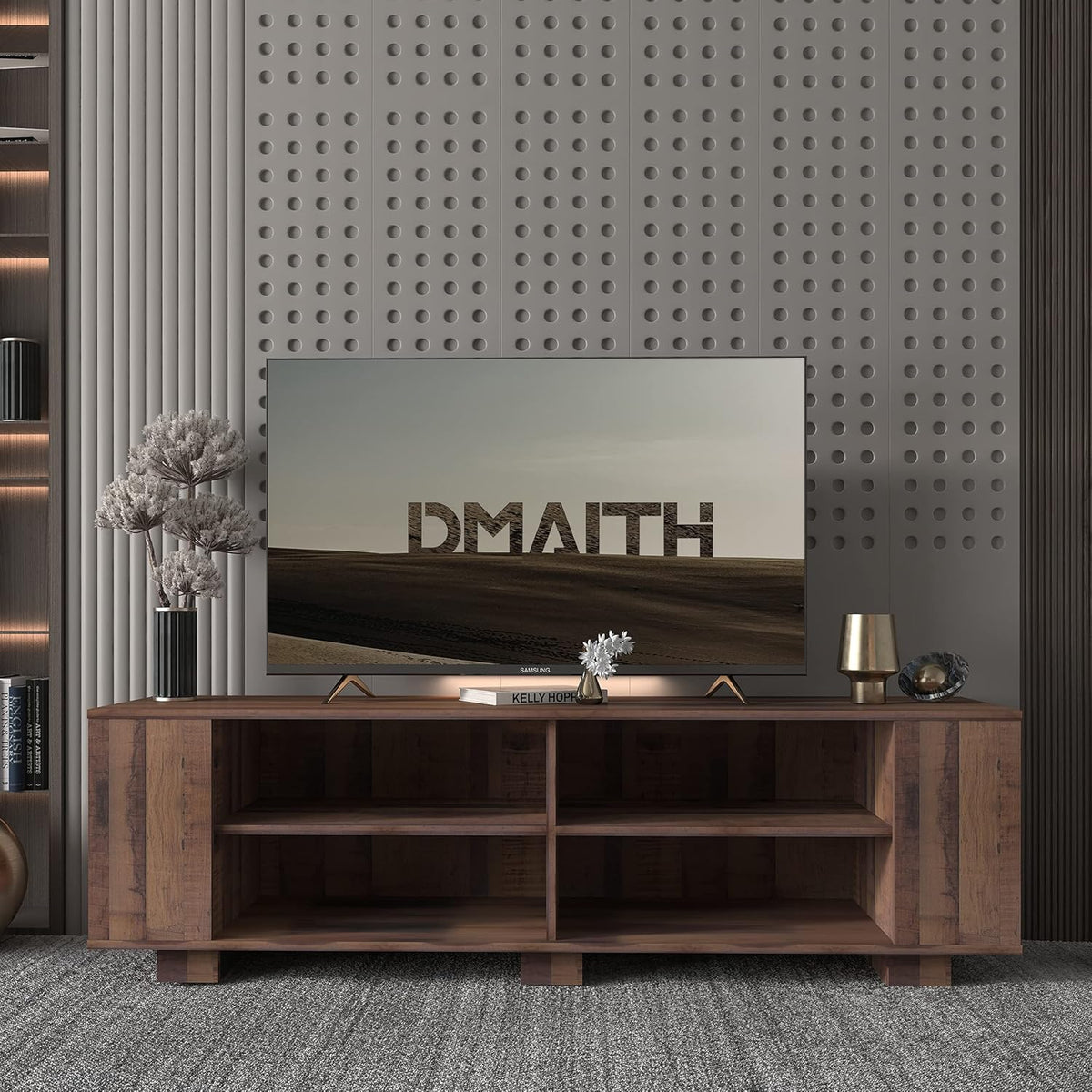 White and Black TV Stand with LED Lights and Storage Cabinet Z661477