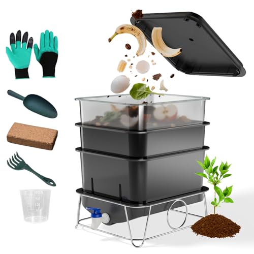 15L 3-Tray Worm Farm Composting Bin with Tool Set Z515