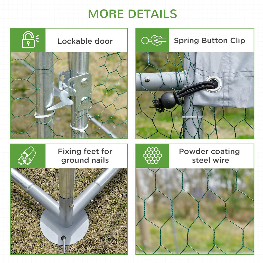 Metal Chicken Coop Walk-in Enclosure with Cover Z1565