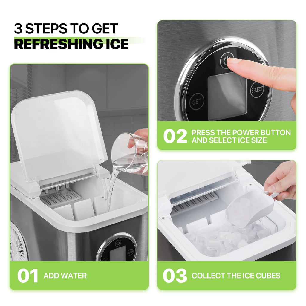 Black Portable Self-Cleaning Countertop Ice Maker with Scoop and Basket E3950