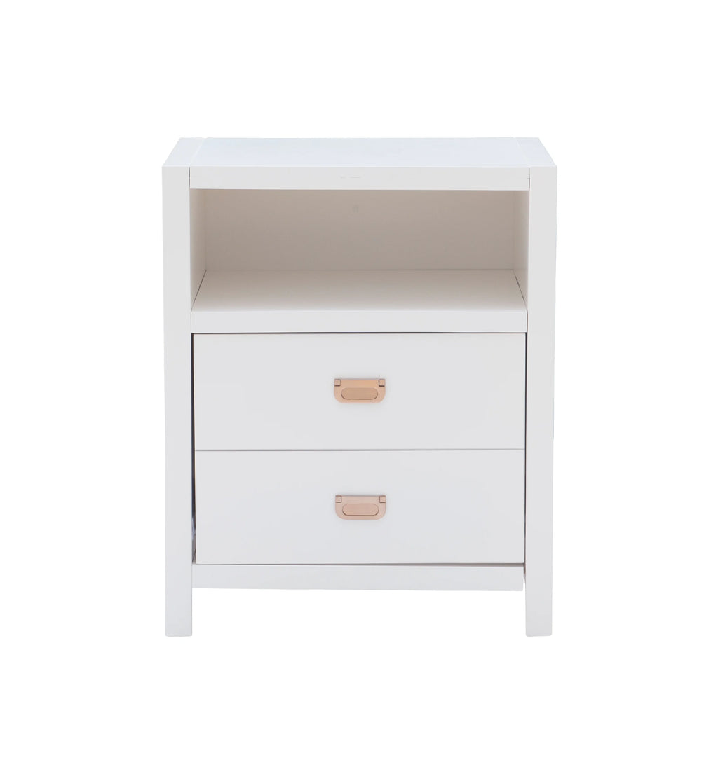 White 2-Drawer Side Table with Shelf U2000