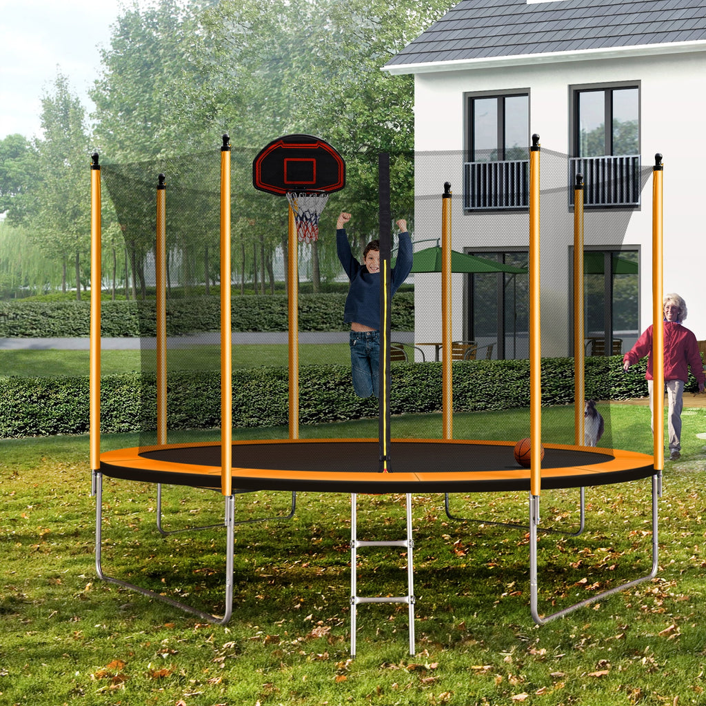 Orange Trampoline with Basketball Hoop and Ladder H51974