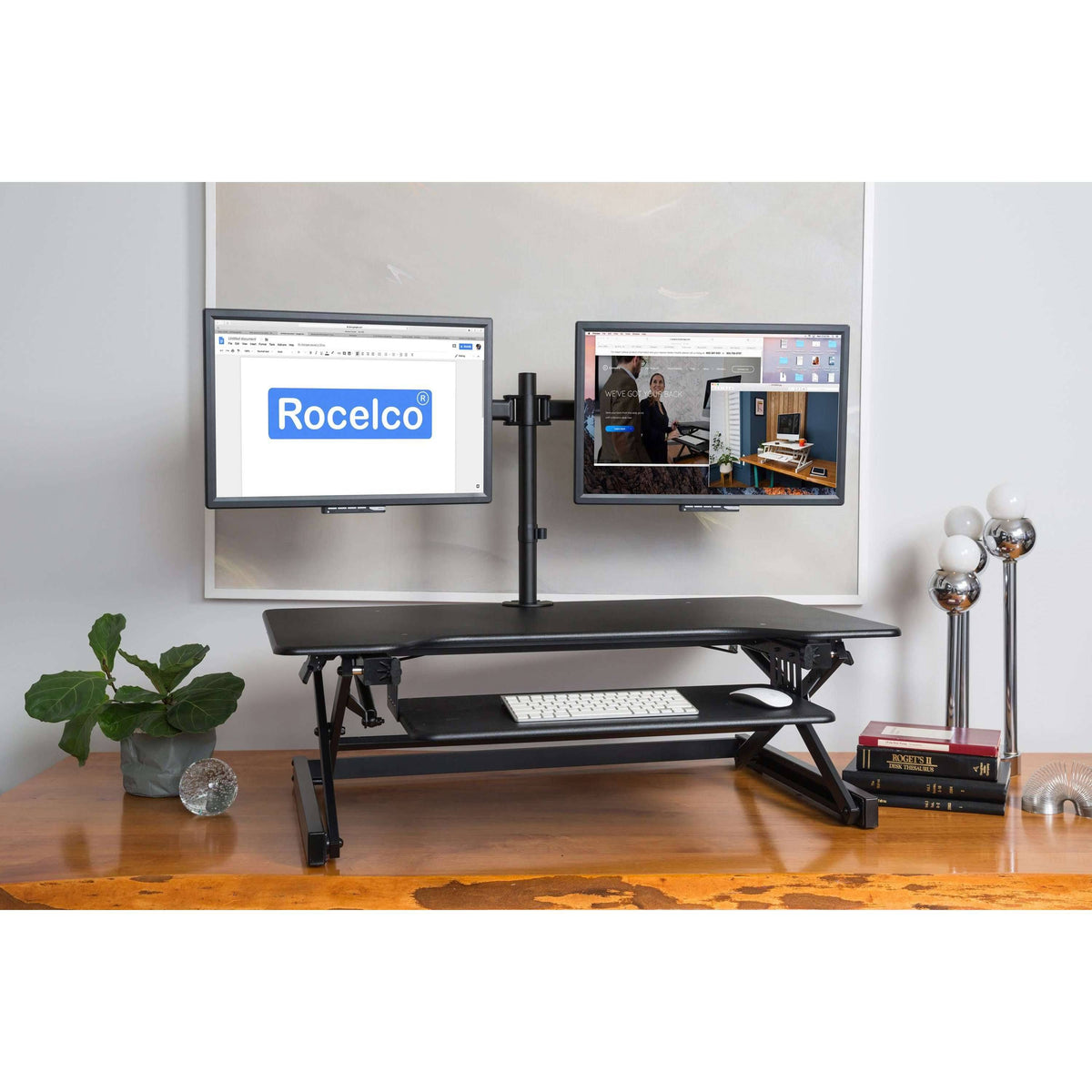 Black Height-Adjustable Standing Desk Converter with Dual Monitor Mount W1280